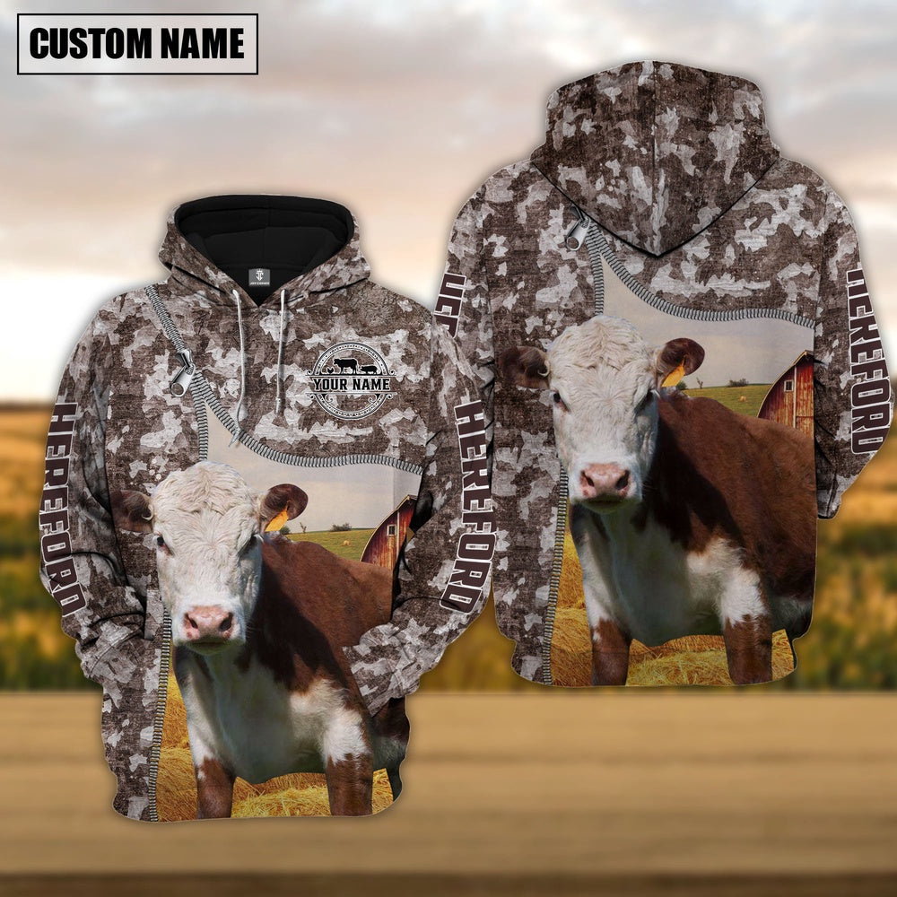 Personalized Hereford Cattle Farm All Over Printed Hoodie, Farmer Hoodie, Custom Farm Shirts, Farmer T Shirt