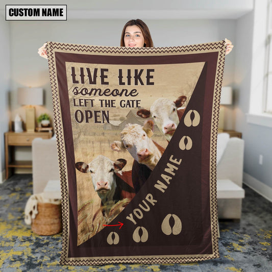 Personalized Hereford Live Like Someone Left The Gate Open Blanket, Farm Blanket, Farm Animal Blanket