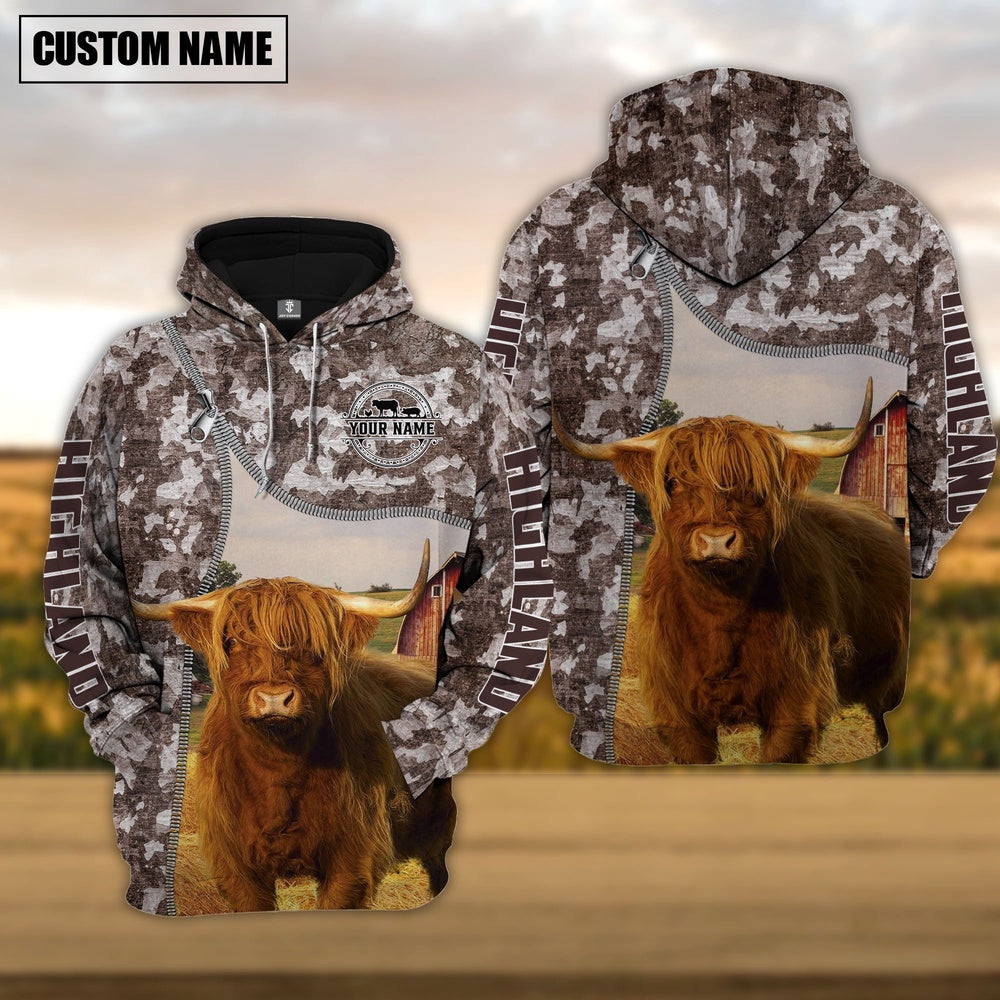 Personalized Highland Cattle Farm All Over Printed Hoodie, Farmer Hoodie, Custom Farm Shirts, Farmer T Shirt
