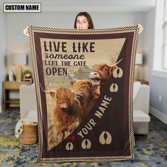 Personalized Highland Live Like Someone Left The Gate Open Blanket, Farm Blanket, Farm Animal Blanket