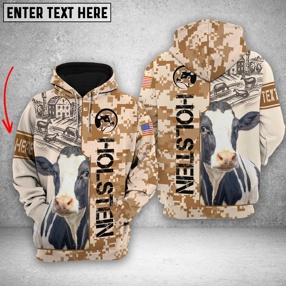 Personalized Holstein Brown Camo All Printed 3D Shirt, Farmer Hoodie, Custom Farm Shirts, Farmer T Shirt