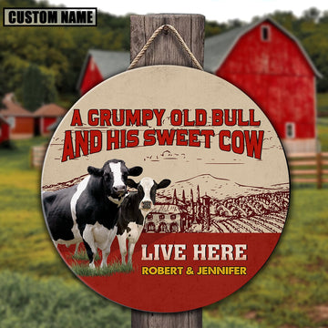 Personalized Holstein Grumpy Old Bull And His Sweet Cow Wooden Sign, Farm Wood Sign, Farm House Wood Signs