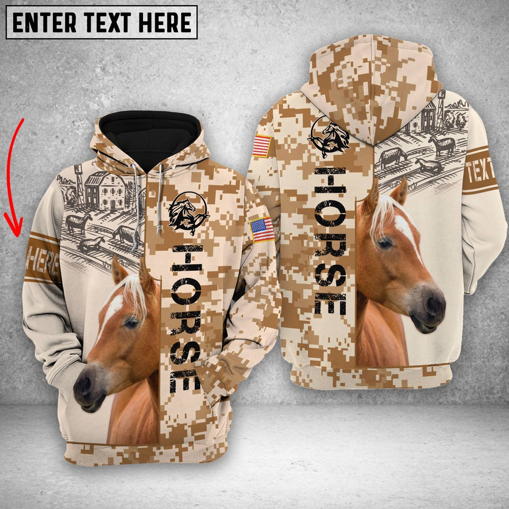 Personalized Horse Brown Camo All Printed 3D Shirt, Farmer Hoodie, Custom Farm Shirts, Farmer T Shirt