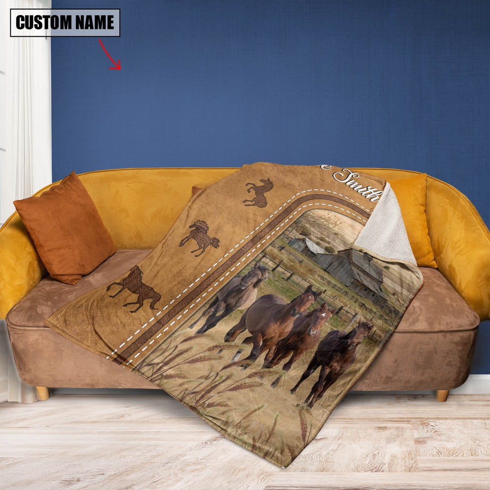 Personalized Horse In Field Farmhouse Blanket, Farm Blanket, Farm Animal Blanket