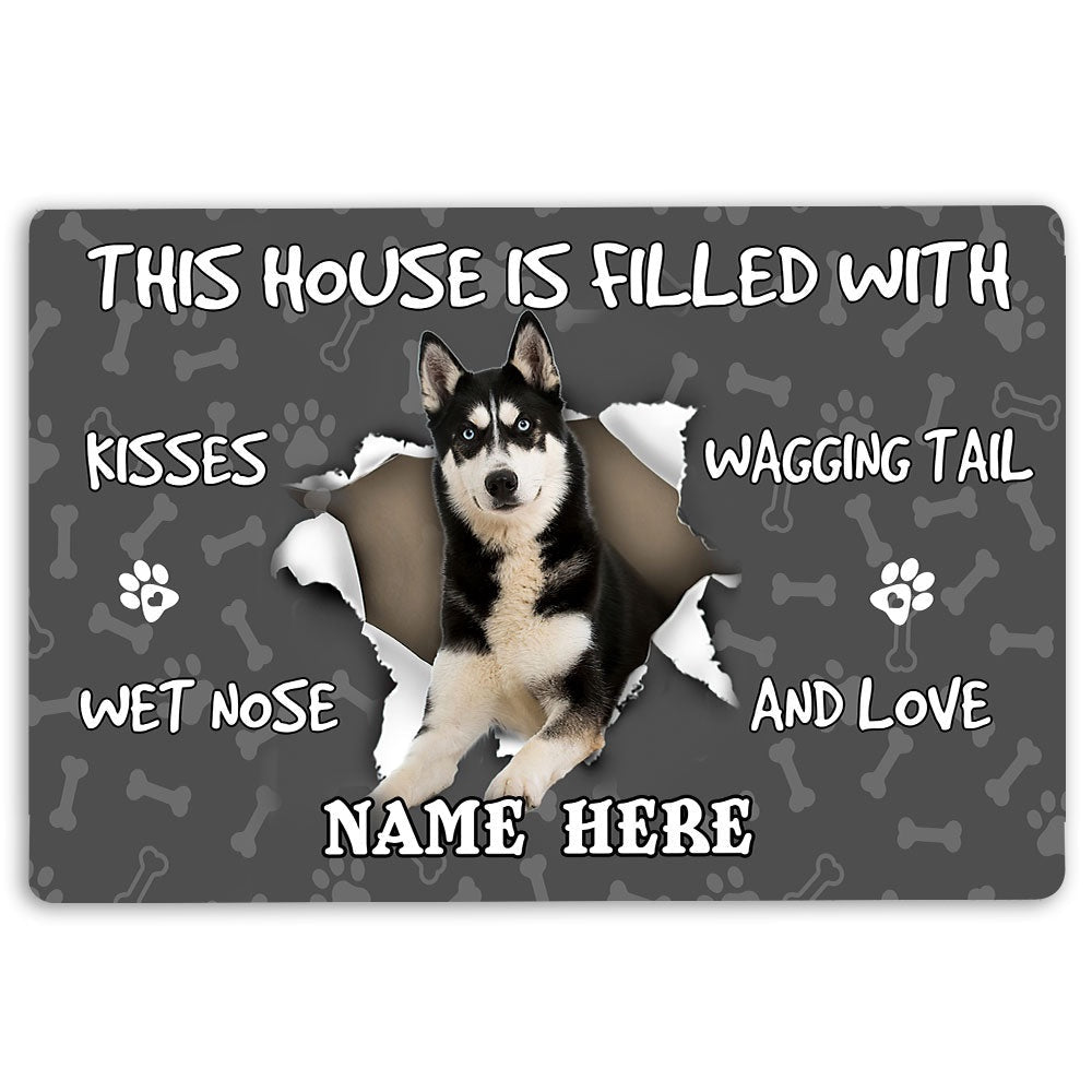 Personalized Husky Welcome Doormat, Husky dog pet lover pawprint grey Welcome Doormat, Custom Name Pets Home Decor Door Mat
