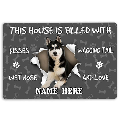 Personalized Husky Welcome Doormat, Husky dog pet lover pawprint grey Welcome Doormat, Custom Name Pets Home Decor Door Mat
