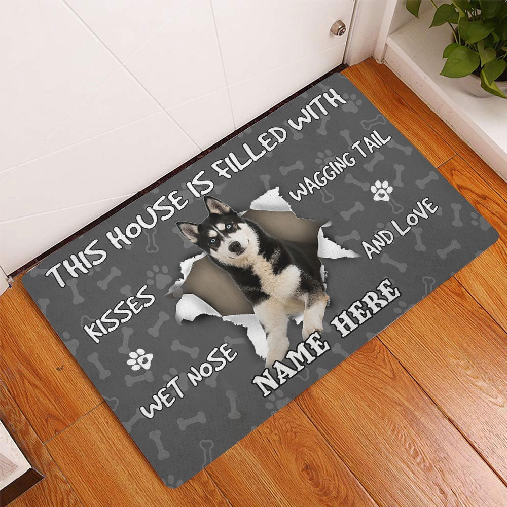 Personalized Husky Welcome Doormat, Husky dog pet lover pawprint grey Welcome Doormat, Custom Name Pets Home Decor Door Mat
