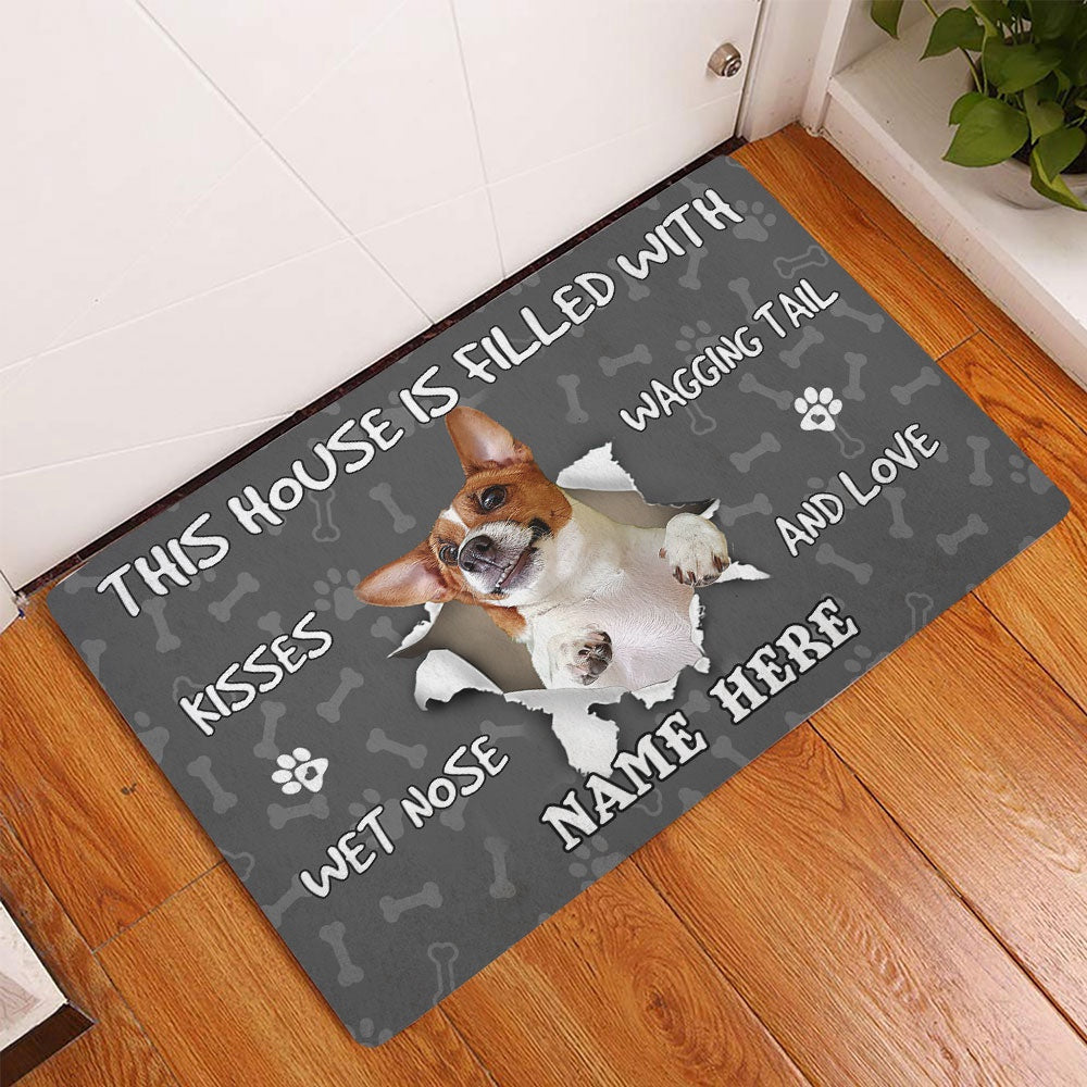 Personalized Jack Russell Welcome Doormat, Jack Russell dog lover pawprint grey Welcome Doormat, Custom Name Pets Home Decor Door Mat