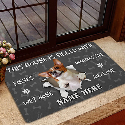 Personalized Jack Russell Welcome Doormat, Jack Russell dog lover pawprint grey Welcome Doormat, Custom Name Pets Home Decor Door Mat