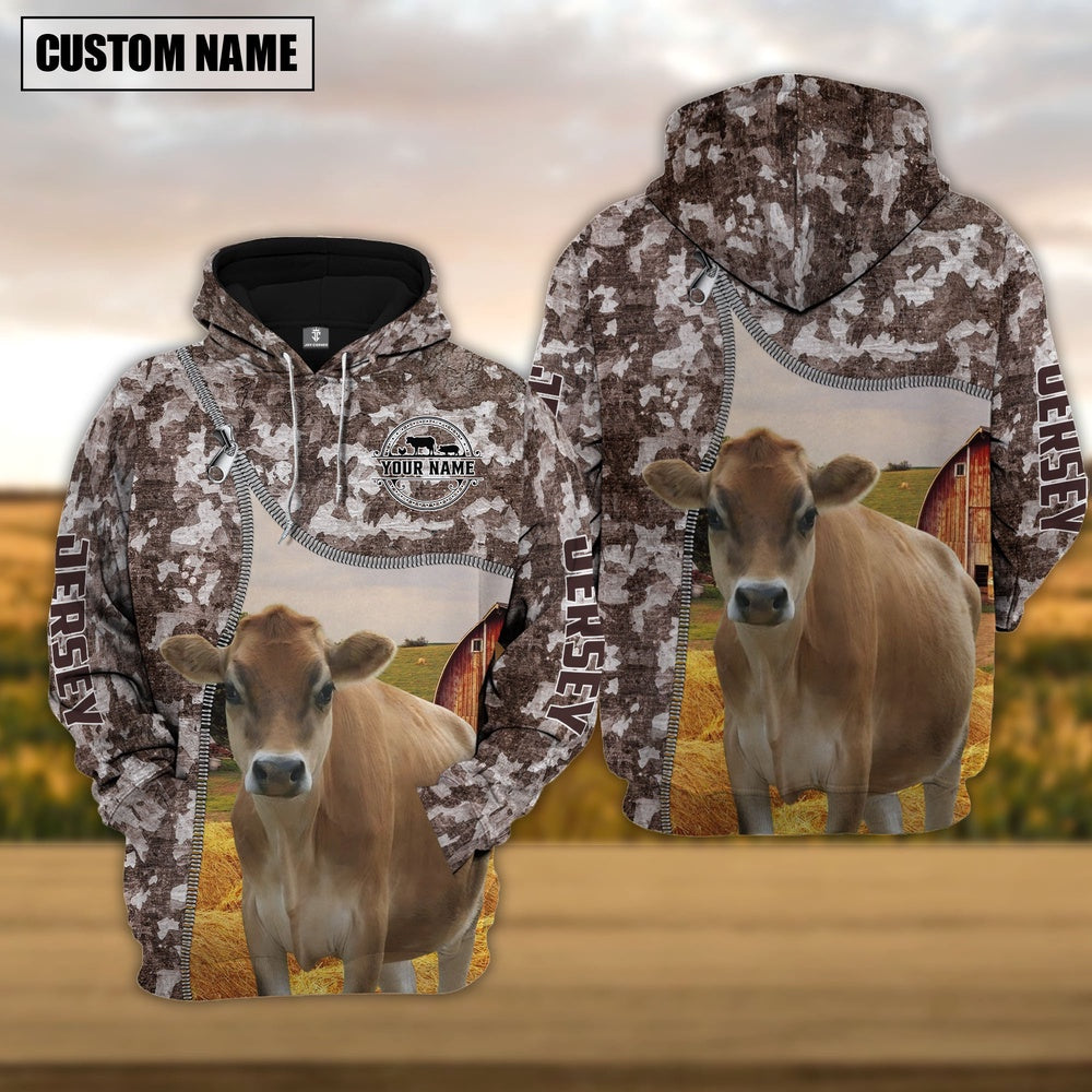 Personalized Jersey Cattle Farm All Over Printed Hoodie, Farmer Hoodie, Custom Farm Shirts, Farmer T Shirt