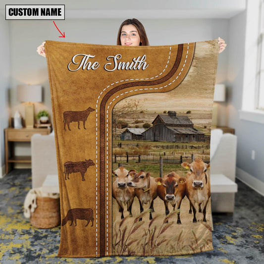 Personalized Jersey Cattle In Field Farmhouse Blanket, Farm Blanket, Farm Animal Blanket
