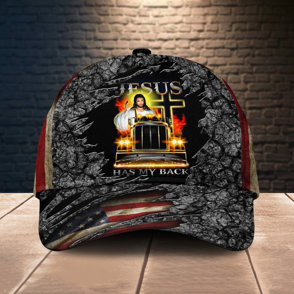 Personalized Jesus Has My Back Trucker Classic Cap 2024, Farmer Cap, Cap For Farmers, Best Farm Hat, Farm Use Hat