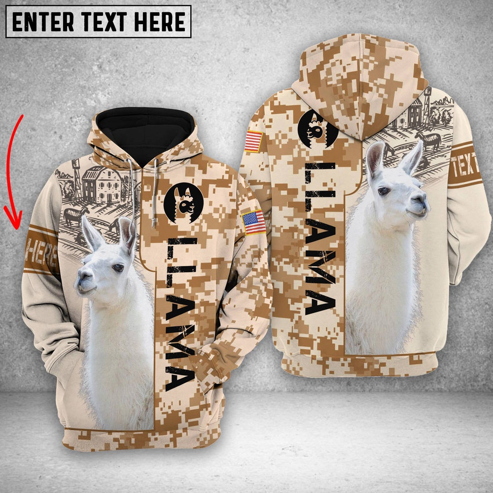 Personalized Llama Brown Camo All Printed 3D Shirt, Farmer Hoodie, Custom Farm Shirts, Farmer T Shirt