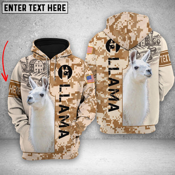 Personalized Llama Brown Camo All Printed 3D Shirt, Farmer Hoodie, Custom Farm Shirts, Farmer T Shirt