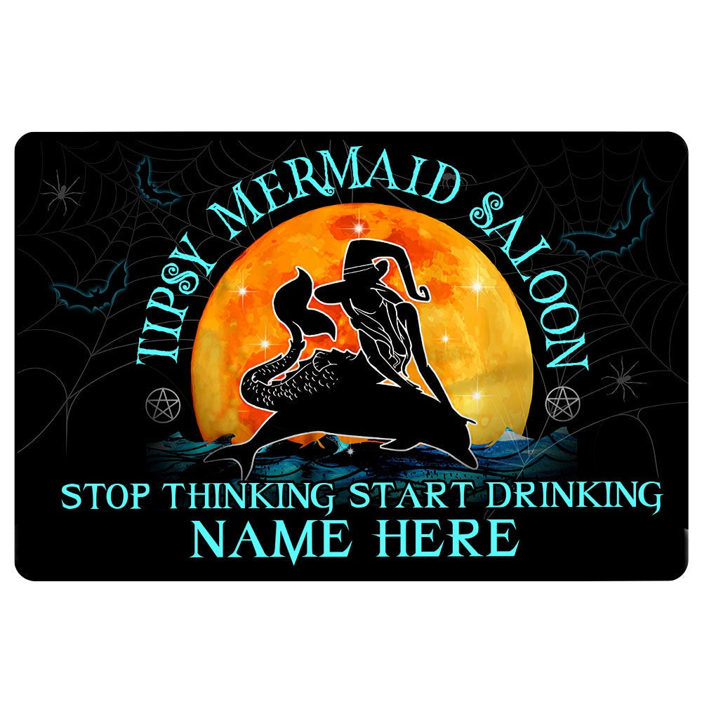 Personalized Mermaid Welcome Doormat, tipsy mermaid saloon halloween holiday Welcome Doormat, Custom Name Pets Home Decor Door Mat