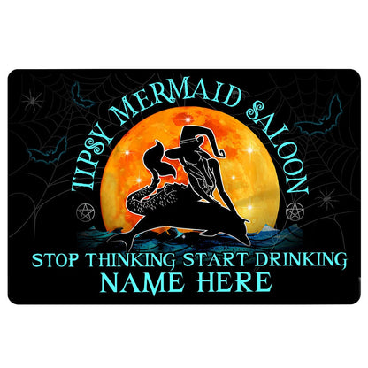 Personalized Mermaid Welcome Doormat, tipsy mermaid saloon halloween holiday Welcome Doormat, Custom Name Pets Home Decor Door Mat