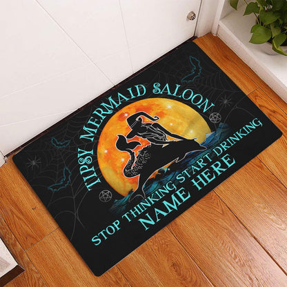 Personalized Mermaid Welcome Doormat, tipsy mermaid saloon halloween holiday Welcome Doormat, Custom Name Pets Home Decor Door Mat