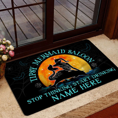 Personalized Mermaid Welcome Doormat, tipsy mermaid saloon halloween holiday Welcome Doormat, Custom Name Pets Home Decor Door Mat