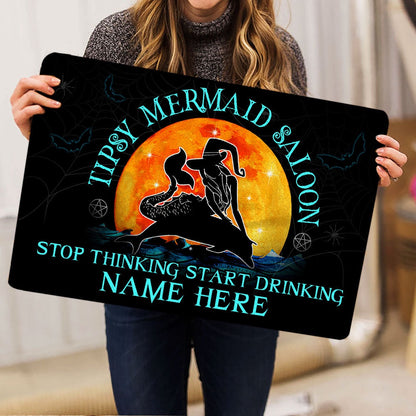 Personalized Mermaid Welcome Doormat, tipsy mermaid saloon halloween holiday Welcome Doormat, Custom Name Pets Home Decor Door Mat