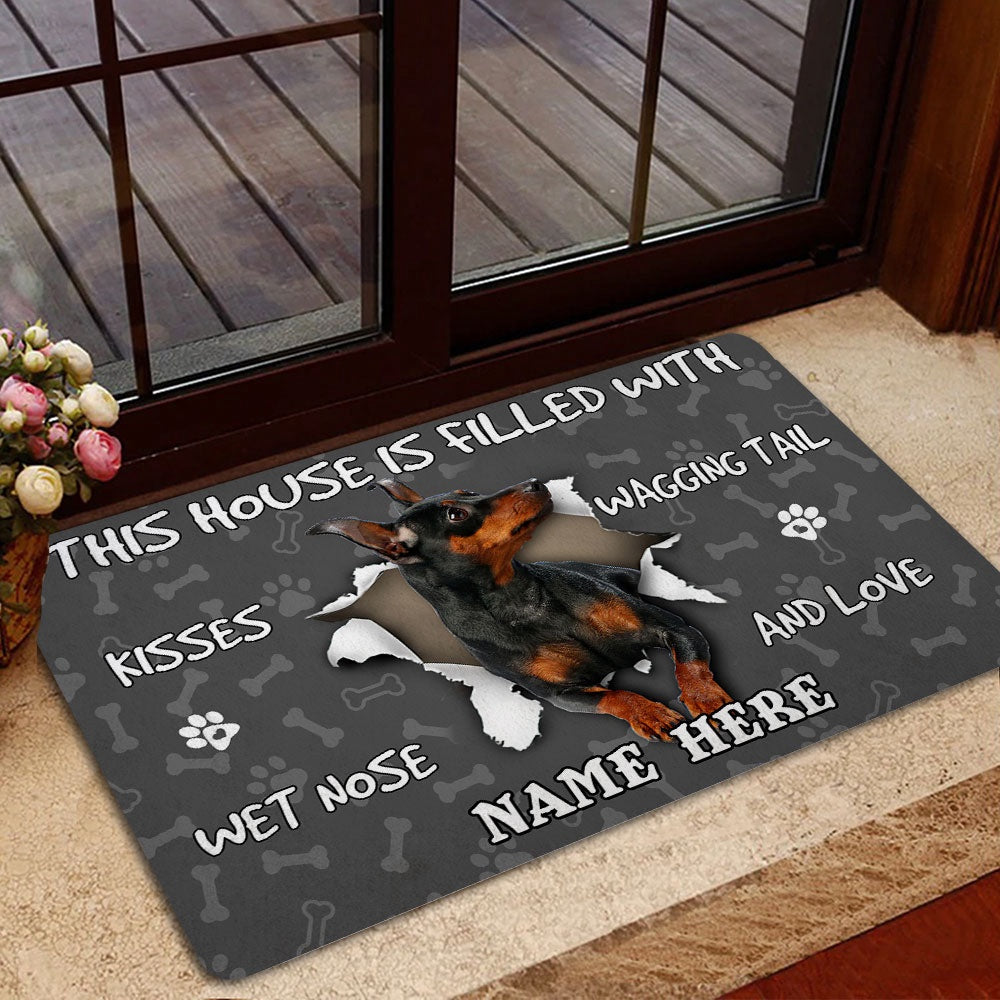 Personalized Miniature Pinscher Welcome Doormat, Miniature Pinscher dog lover pawprint Welcome Doormat, Custom Name Pets Home Decor Door Mat