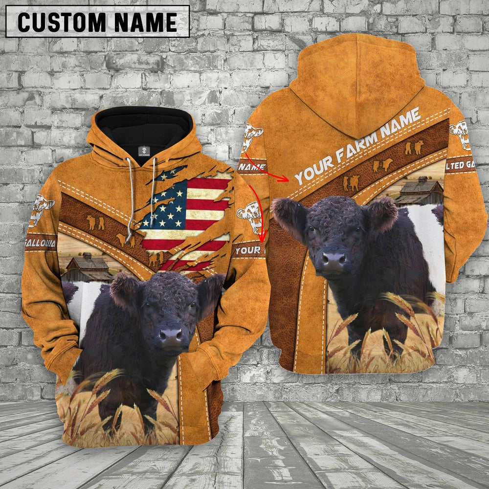 Personalized Name 3D Belted Galloway Flag Hoodie, Farmer Hoodie, Custom Farm Shirts, Farmer T Shirt