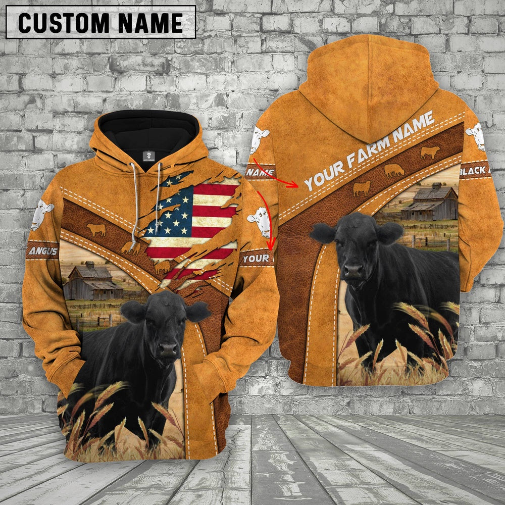 Personalized Name 3D Black Angus Flag Hoodie, Farmer Hoodie, Custom Farm Shirts, Farmer T Shirt