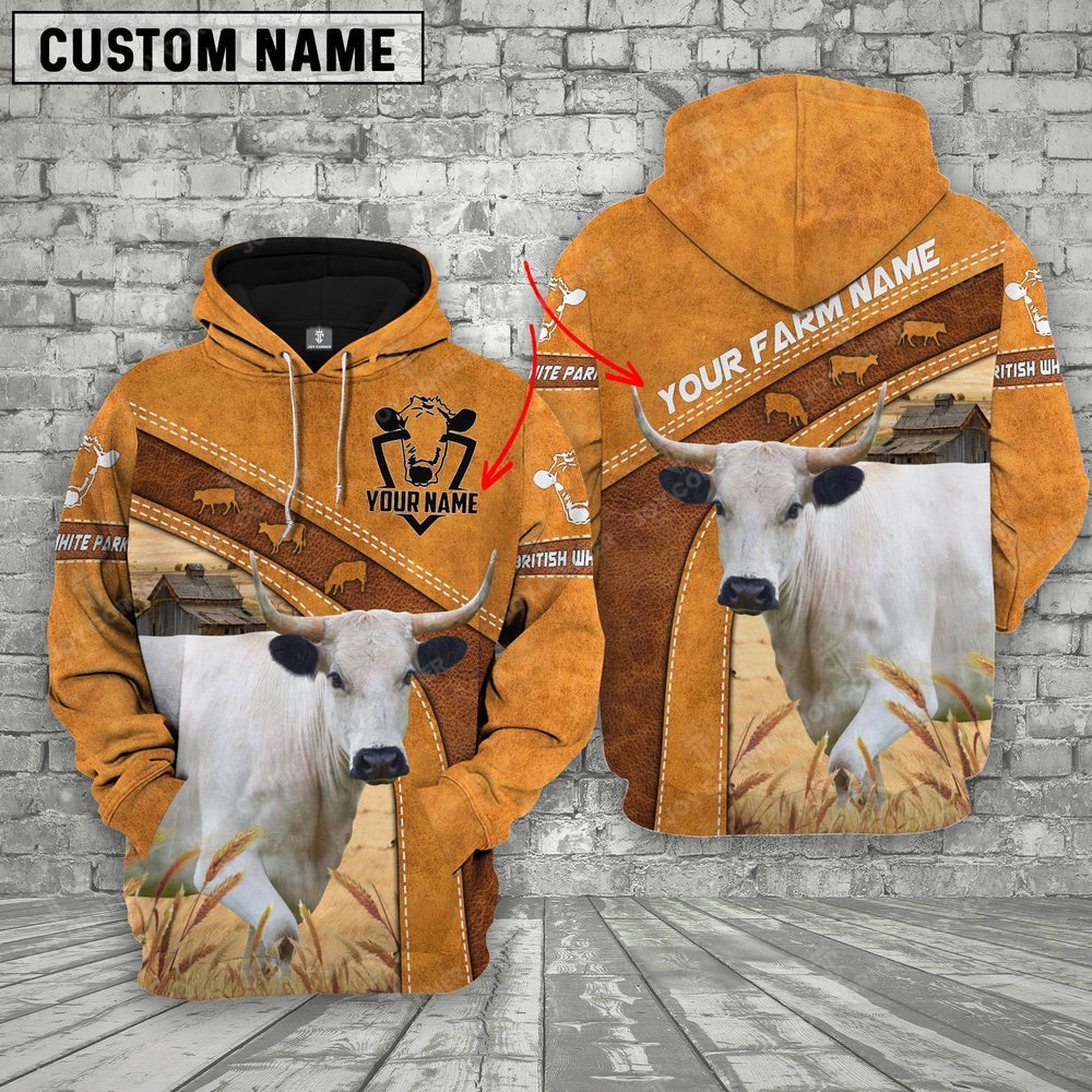 Personalized Name 3D British White Park Hoodie, Farmer Hoodie, Custom Farm Shirts, Farmer T Shirt