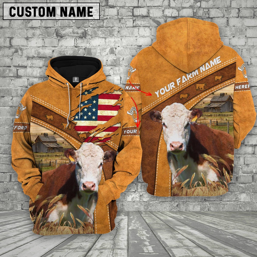 Personalized Name 3D Hereford Flag Hoodie, Farmer Hoodie, Custom Farm Shirts, Farmer T Shirt