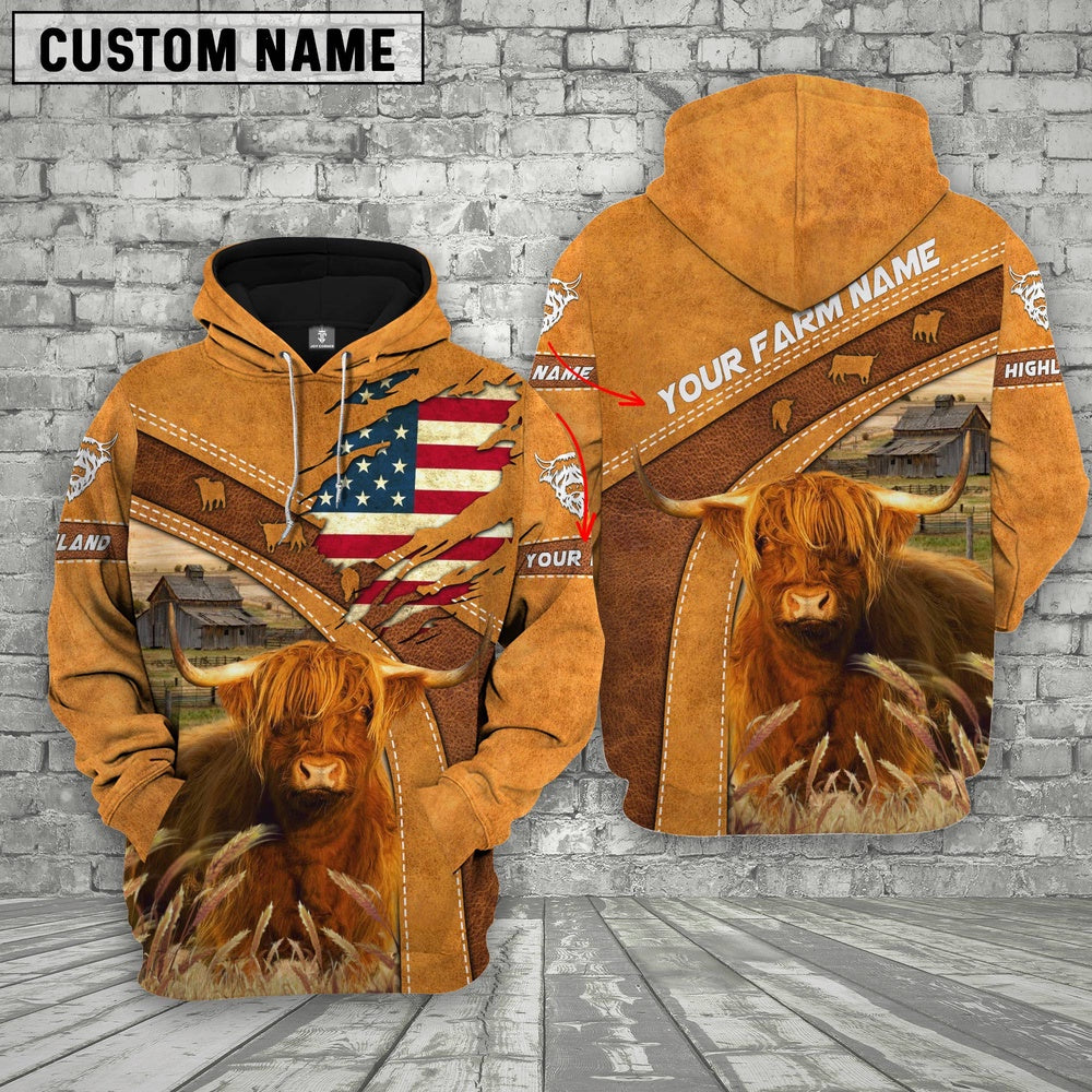 Personalized Name 3D Highland Flag Hoodie, Farmer Hoodie, Custom Farm Shirts, Farmer T Shirt