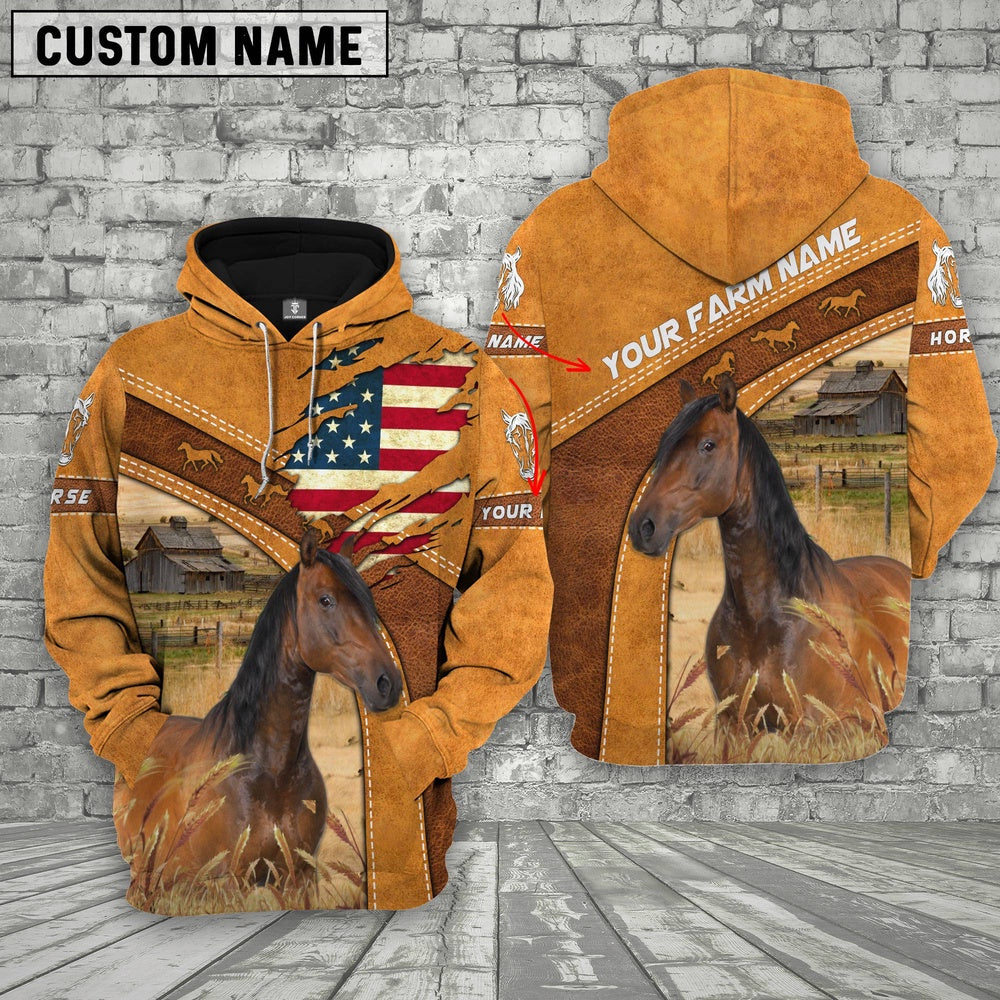 Personalized Name 3D Horse Flag Hoodie, Farmer Hoodie, Custom Farm Shirts, Farmer T Shirt