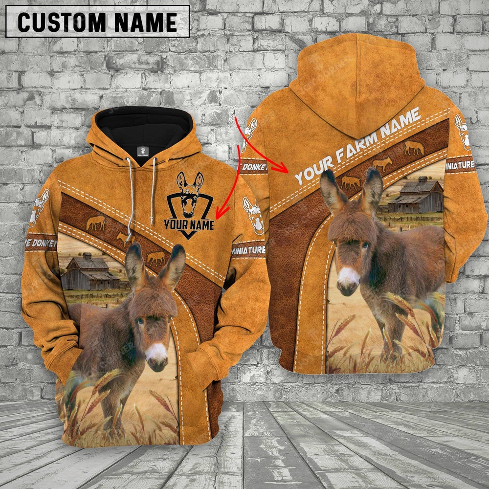 Personalized Name 3D Miniature Donkey Hoodie, Farmer Hoodie, Custom Farm Shirts, Farmer T Shirt