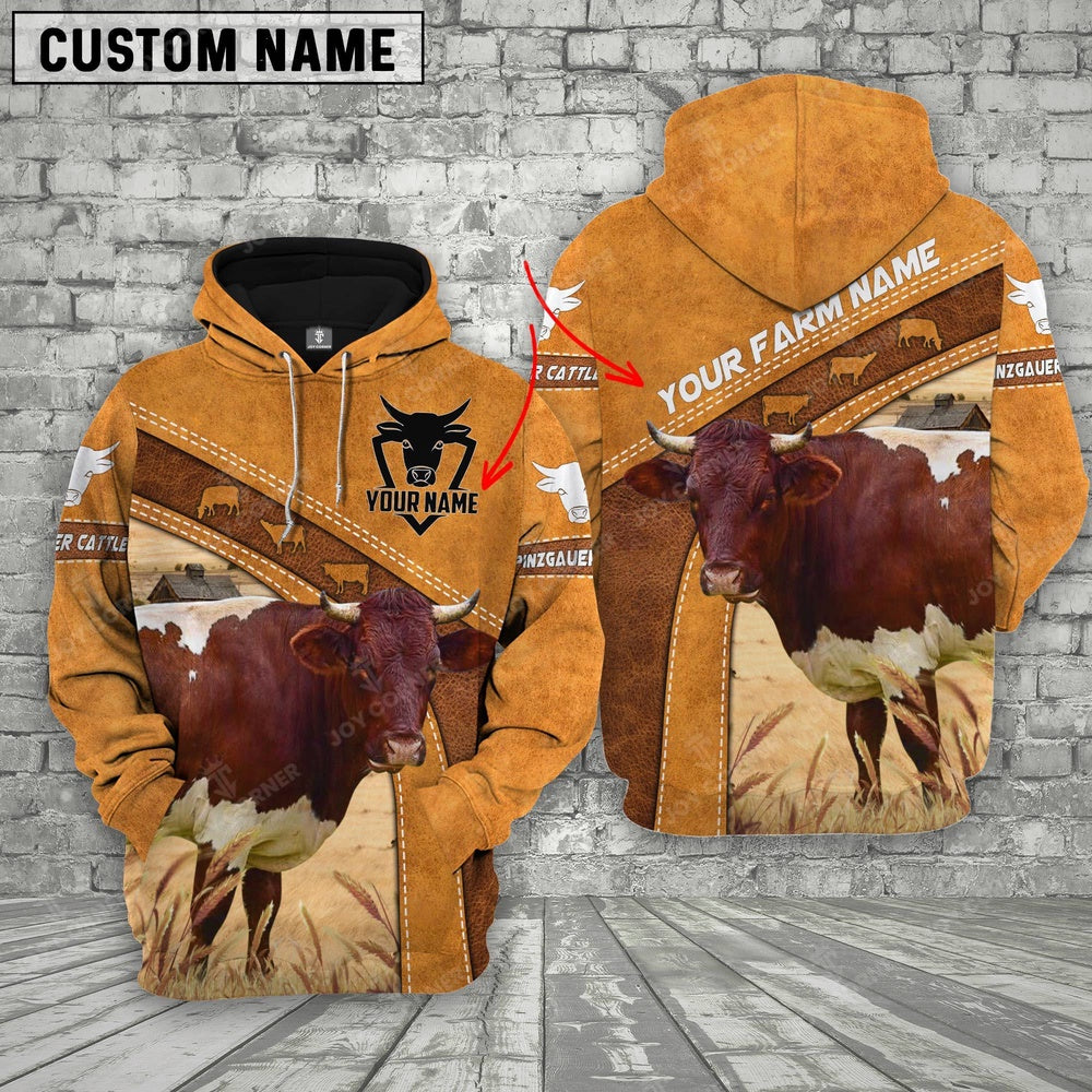 Personalized Name 3D Pinzgauer Cattle Hoodie, Farmer Hoodie, Custom Farm Shirts, Farmer T Shirt