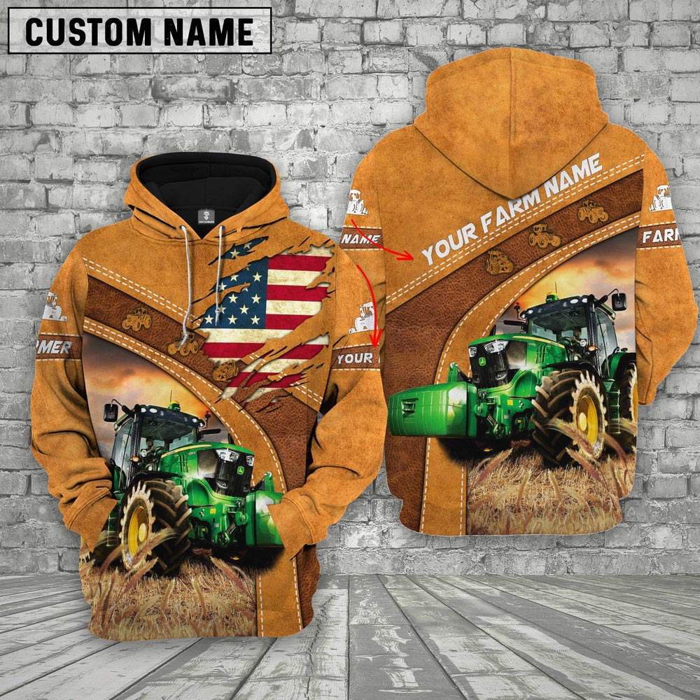 Personalized Name 3D Tractor Flag Hoodie, Farmer Hoodie, Custom Farm Shirts, Farmer T Shirt