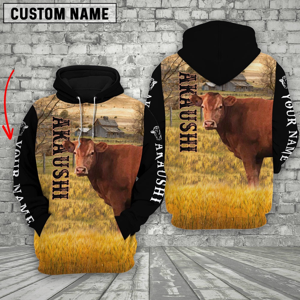 Personalized Name Akaushi Cattle On The Farm All Over Printed 3D Hoodie, Farmer Hoodie, Custom Farm Shirts, Farmer T Shirt