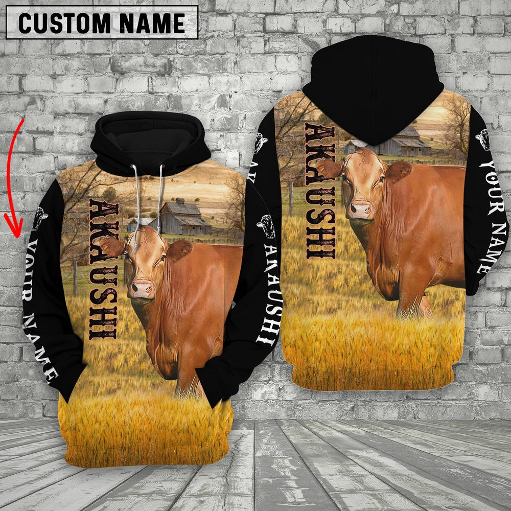 Personalized Name Akaushi On The Farm 3D Hoodie, Farmer Hoodie, Custom Farm Shirts, Farmer T Shirt
