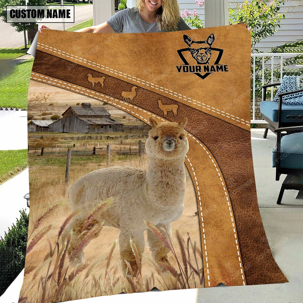 Personalized Name Alpaca Brownie Background Blanket, Farm Blanket, Farm Animal Blanket