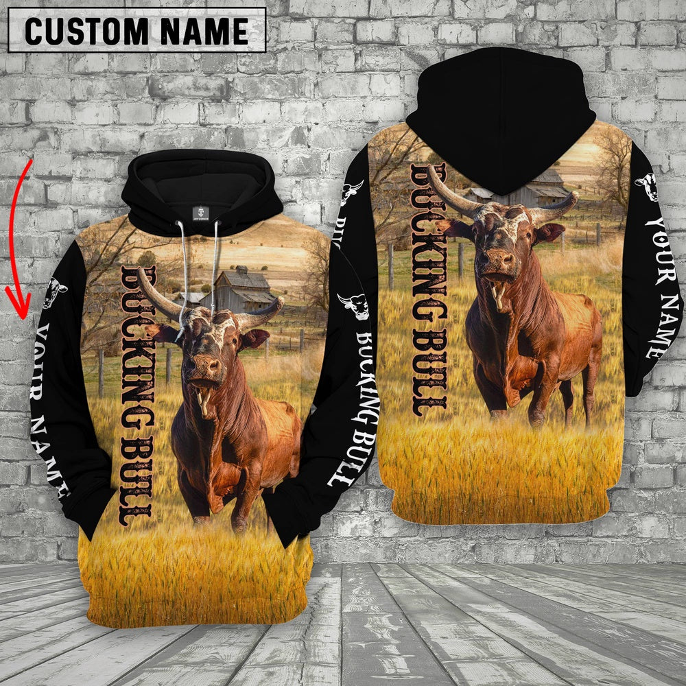 Personalized Name American Bucking Bull On The Farm All Over Printed 3D Hoodie, Farmer Hoodie, Custom Farm Shirts, Farmer T Shirt