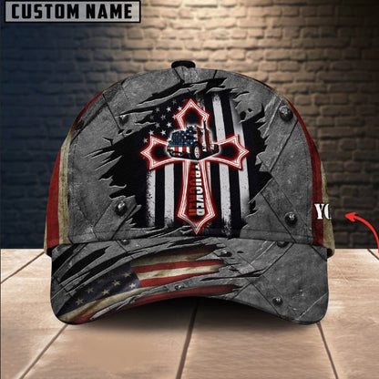 Personalized Name American Flag And Cross Trucker Classic Cap 2024, Farmer Cap, Cap For Farmers, Best Farm Hat, Farm Use Hat