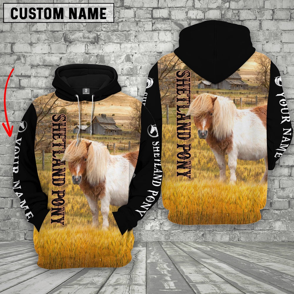 Personalized Name American Shetland Pony House On The Farm 3D Hoodie, Farmer Hoodie, Custom Farm Shirts, Farmer T Shirt