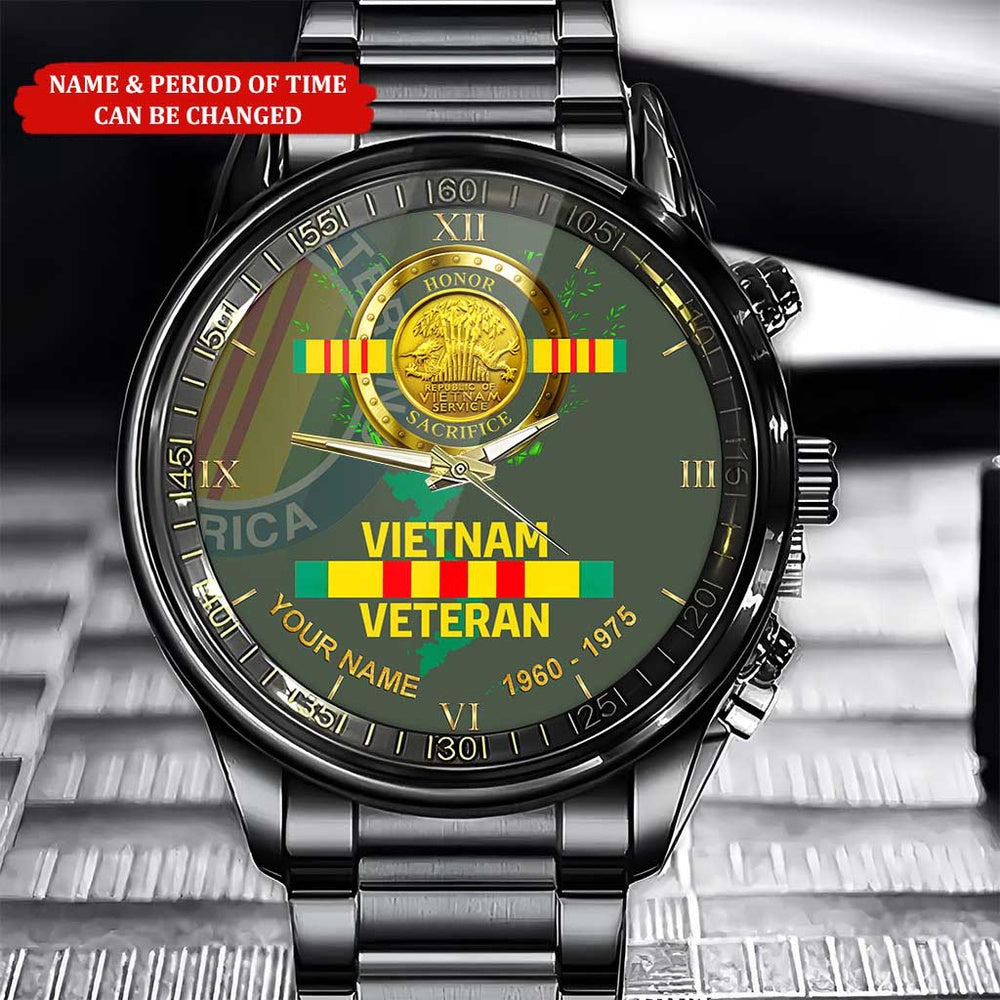 Personalized Name And Time Honor Sacrifice Printed Watch, Vietnam Veteran Watch, Military Watch, Military Watches For Men, Fathers Watches