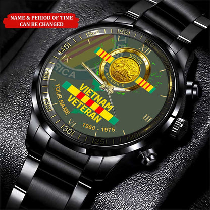 Personalized Name And Time Honor Sacrifice Printed Watch, Vietnam Veteran Watch, Military Watch, Military Watches For Men, Fathers Watches
