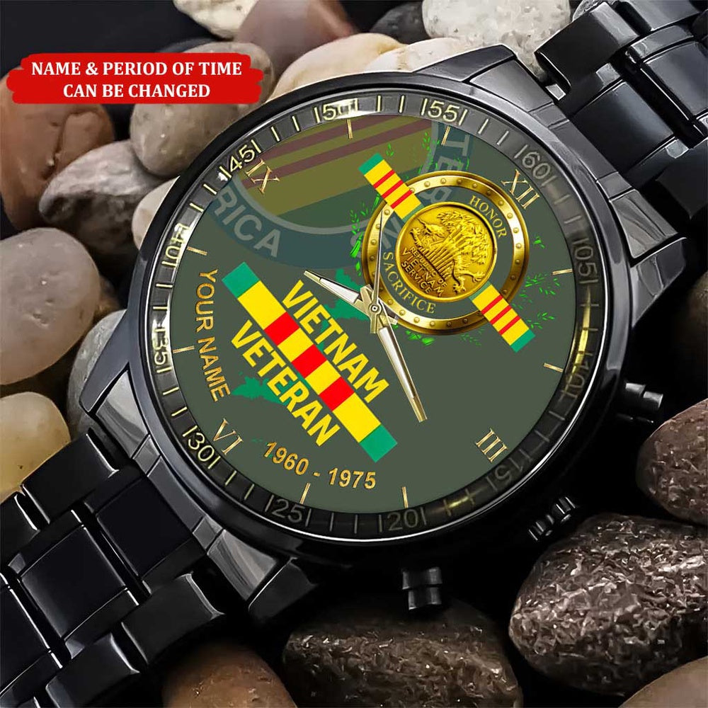 Personalized Name And Time Honor Sacrifice Printed Watch, Vietnam Veteran Watch, Military Watch, Military Watches For Men, Fathers Watches