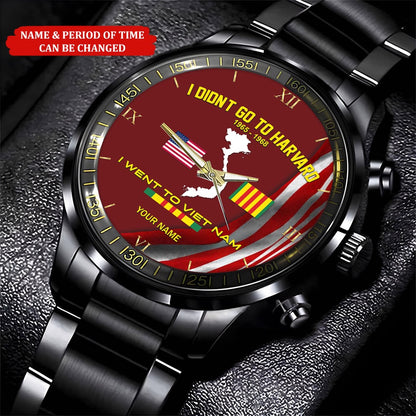Personalized Name And Time I Didn't Go To Havard I Went To Vietnam Veteran Watch, Military Watch, Military Watches For Men, Fathers Watches