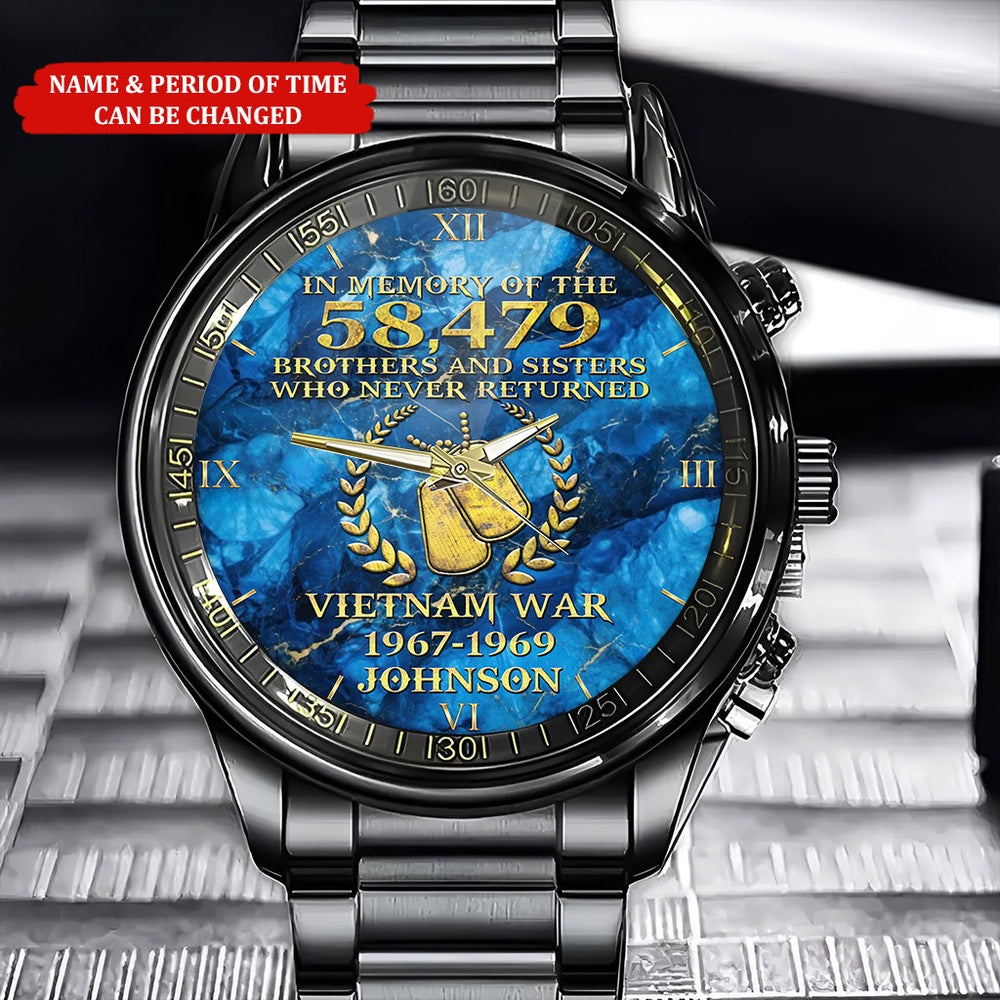 Personalized Name And Time In Memory Of The 58479 Brothers Veteran Watch, Military Watch, Military Watches For Men, Fathers Watches