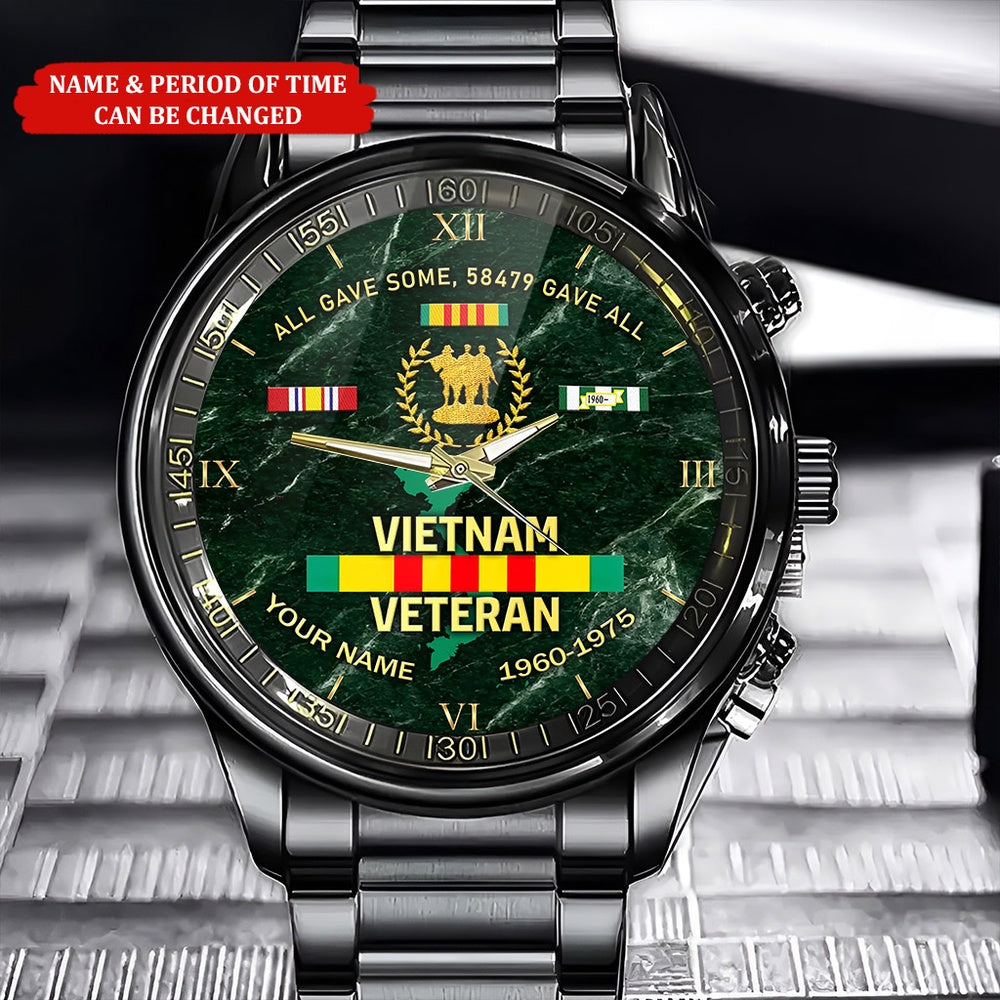 Personalized Name And Time Vietnam Veteran Black Watch, Military Watch, Military Watches For Men, Fathers Watches