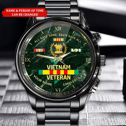 Personalized Name And Time Vietnam Veteran Black Watch, Military Watch, Military Watches For Men, Fathers Watches