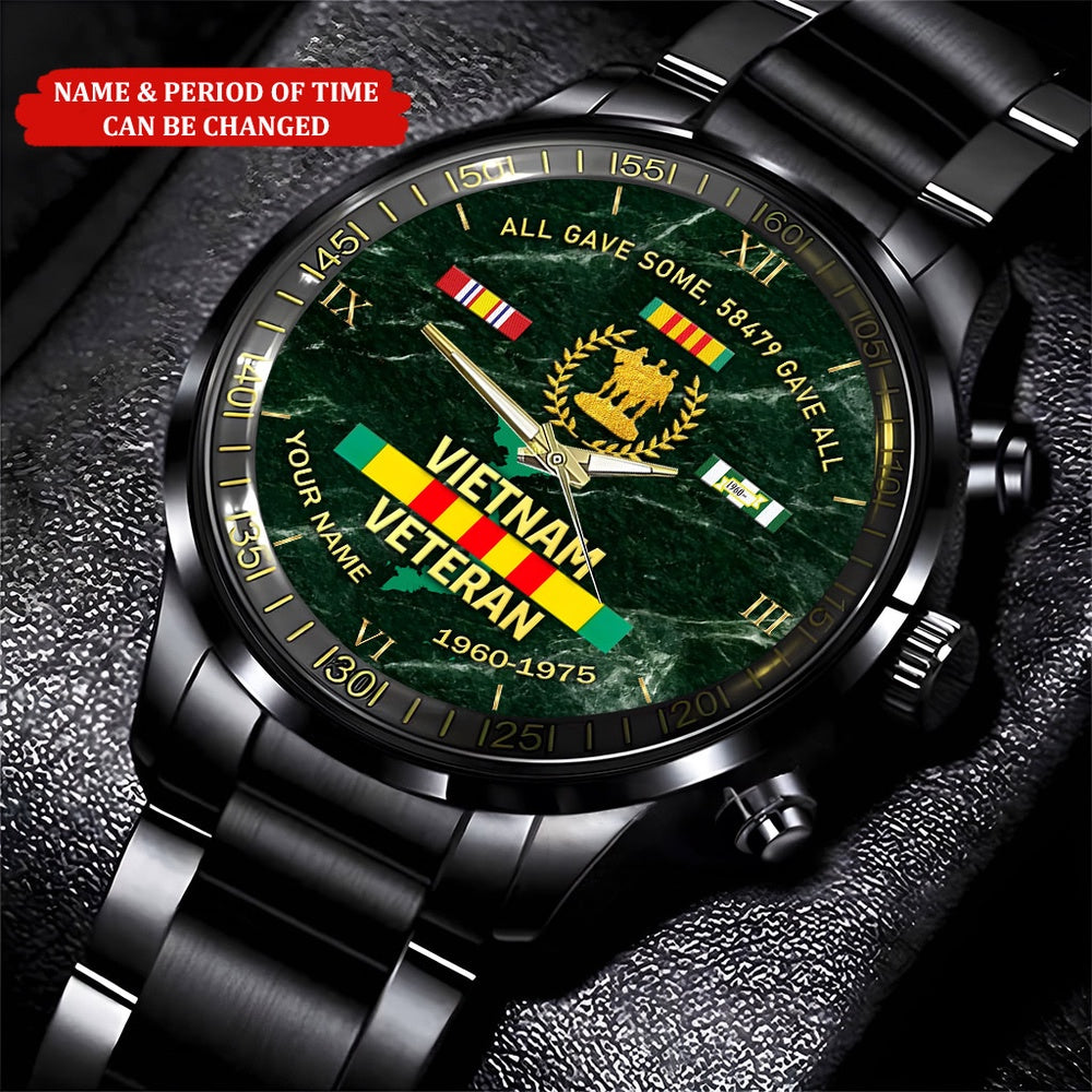 Personalized Name And Time Vietnam Veteran Black Watch, Military Watch, Military Watches For Men, Fathers Watches