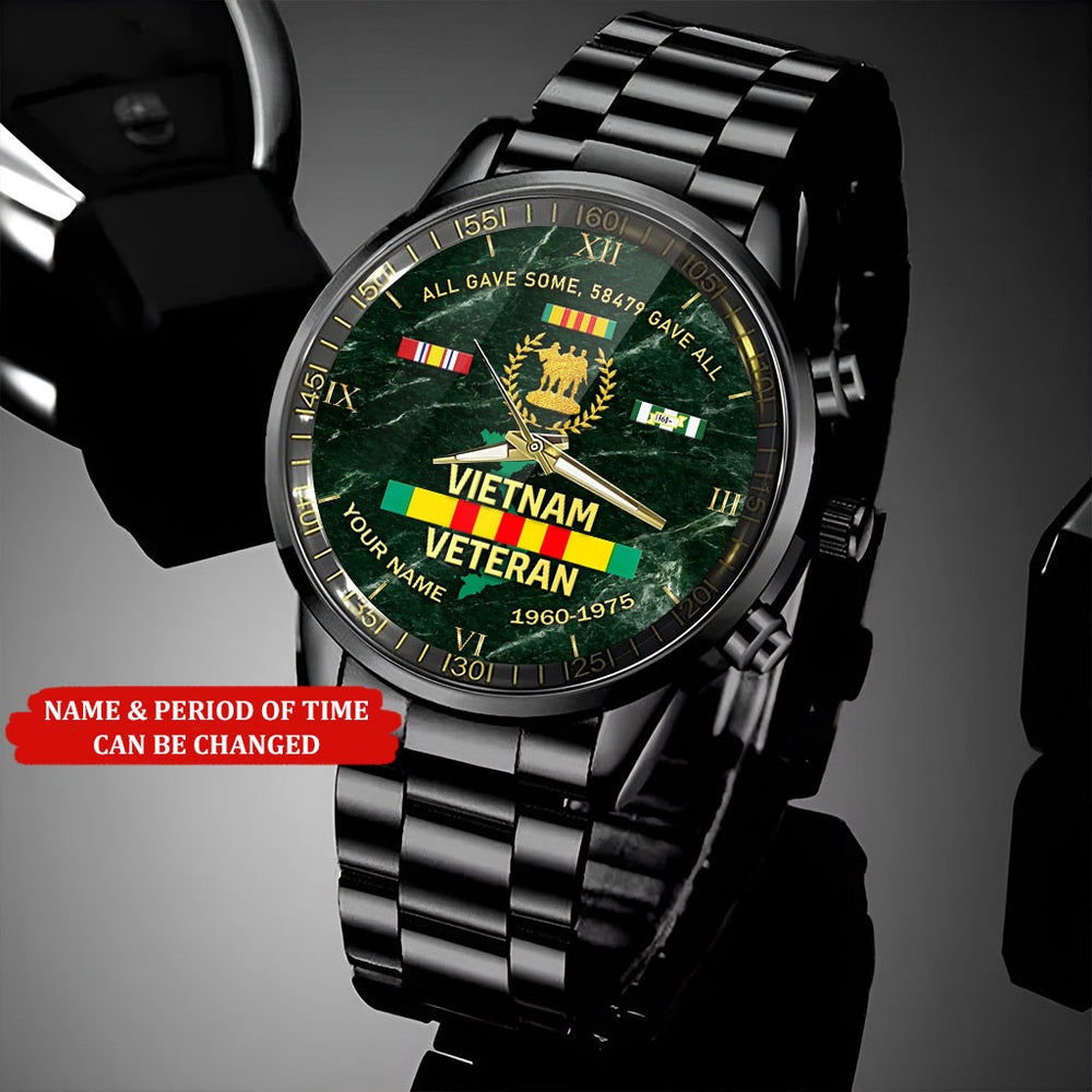 Personalized Name And Time Vietnam Veteran Black Watch, Military Watch, Military Watches For Men, Fathers Watches