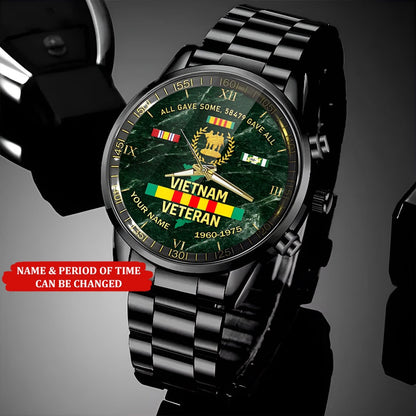 Personalized Name And Time Vietnam Veteran Black Watch, Military Watch, Military Watches For Men, Fathers Watches