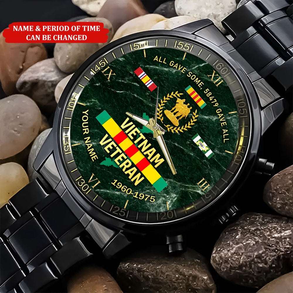 Personalized Name And Time Vietnam Veteran Black Watch, Military Watch, Military Watches For Men, Fathers Watches